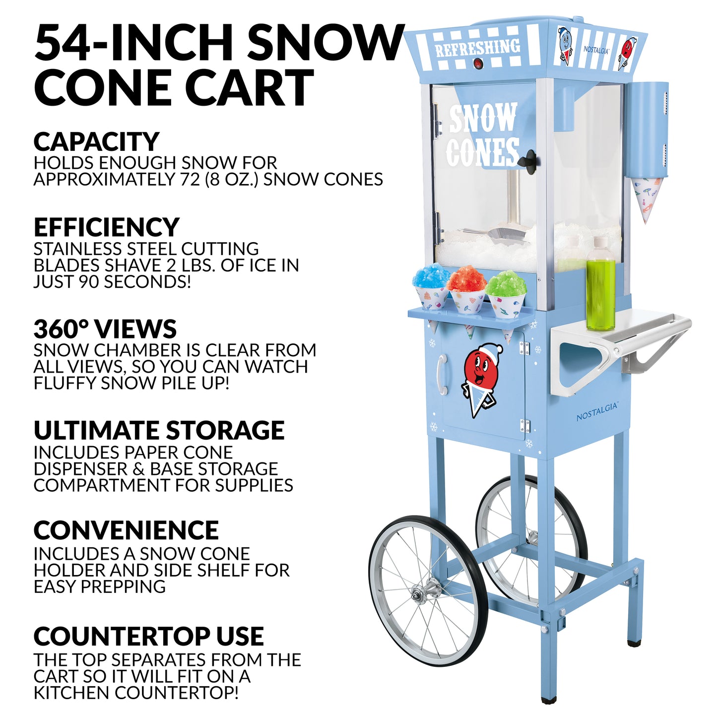 Nostalgia SCC200 Snow Cone Cart - 54 Inches Tall