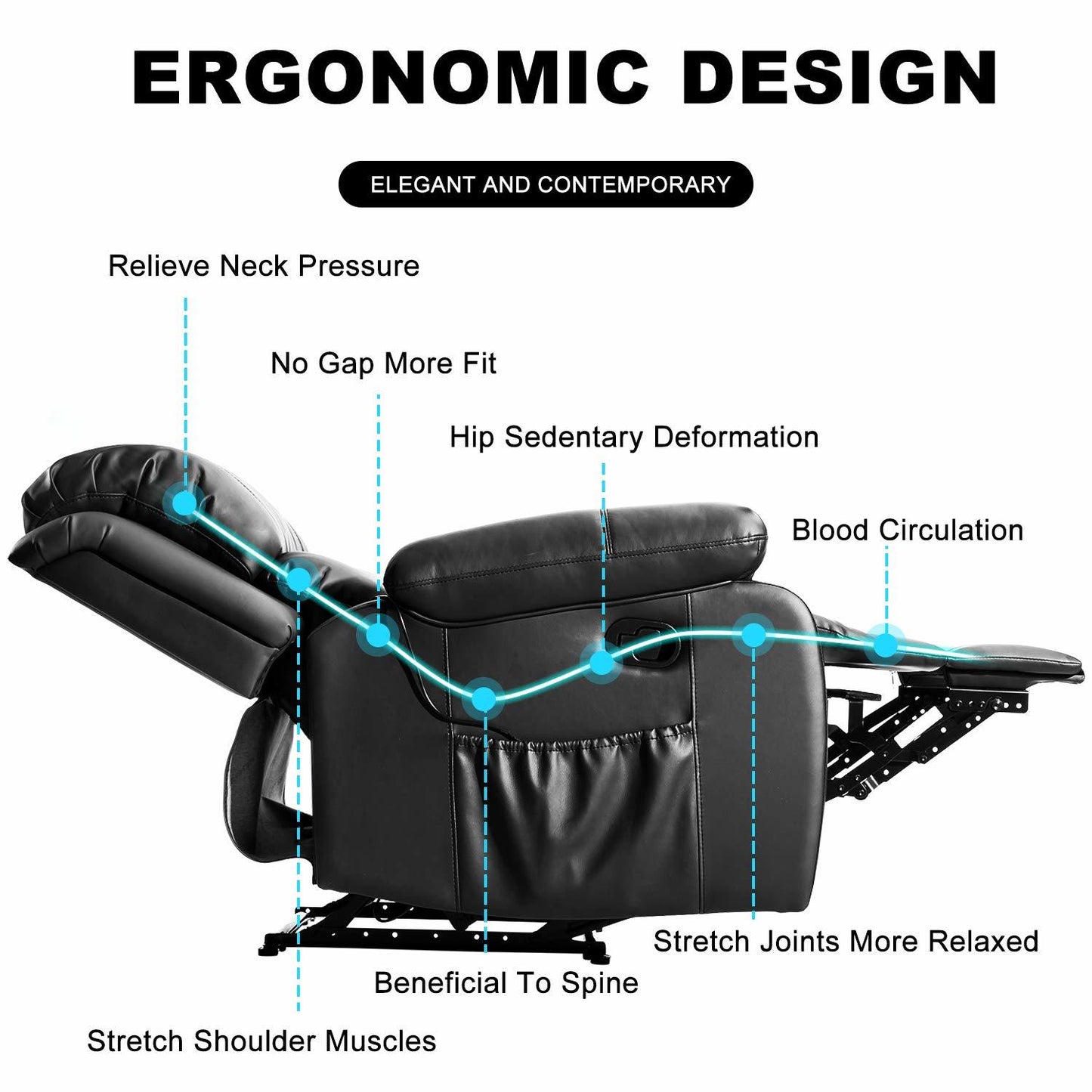 Leather Heated Massage Recliner Sofa Ergonomic Lounge with 8 Vibration Points (black) RT