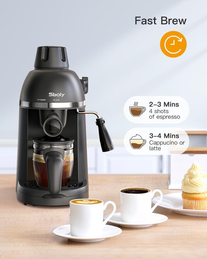 Steam Espresso Machine with Milk Frother to also make Cappuccino and Lattes (Includes Carafe)