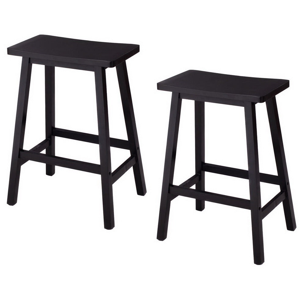 Basics Classic Solid Wood Saddle-Seat Counter Stool with Foot Plate - 24", Black, 2-Pack  YJ