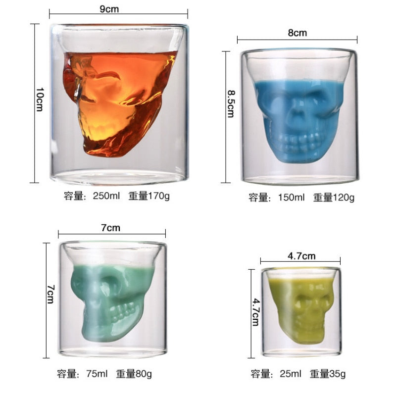 Double-layered Transparent Skull Head Glass Cup for Whiskey Wine Vodka, Beer, Wine, Coffee, Tea