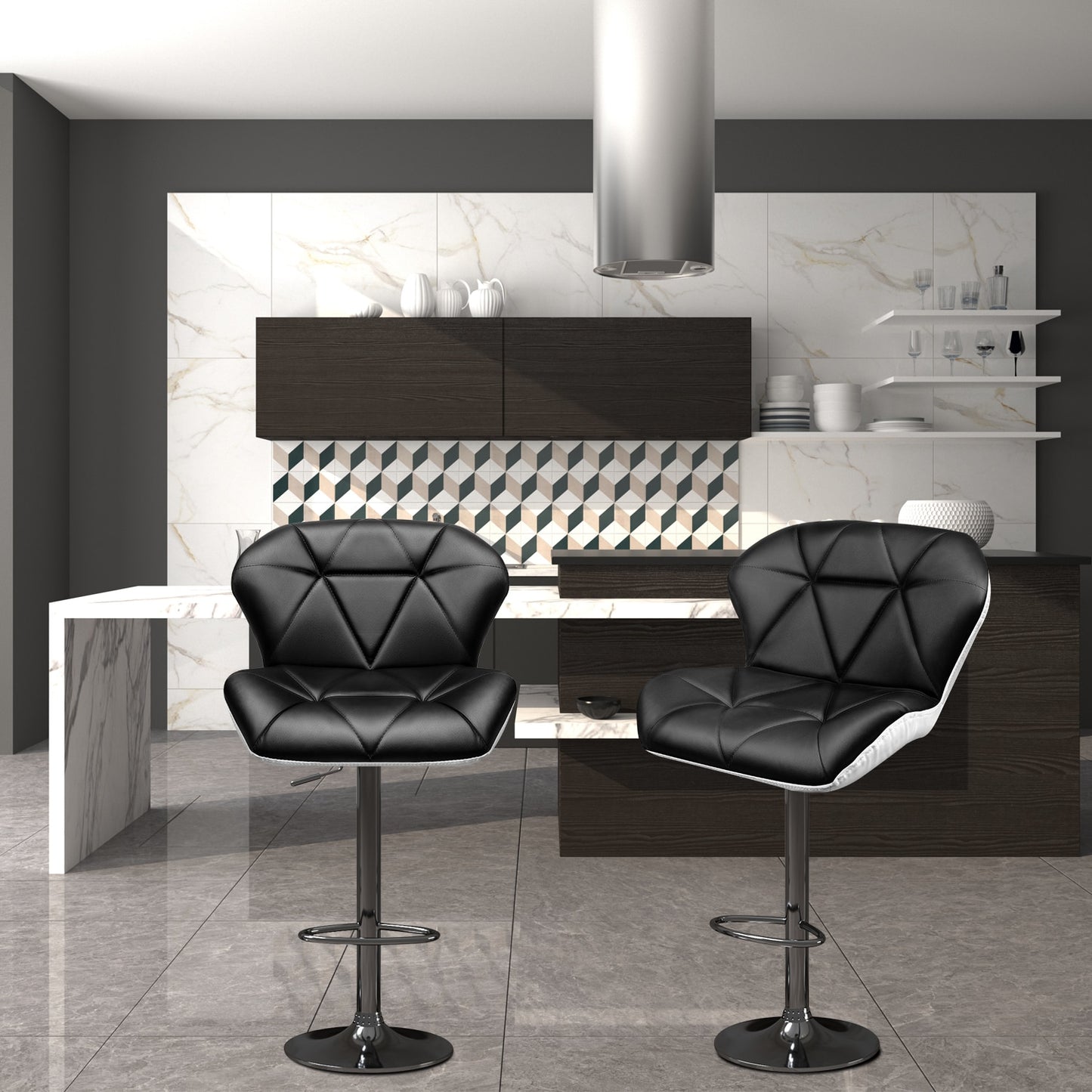 Set of 2 Modern Adjustable Swivel Bar Stools for Home Bar, Kitchen Counter or Dining area
