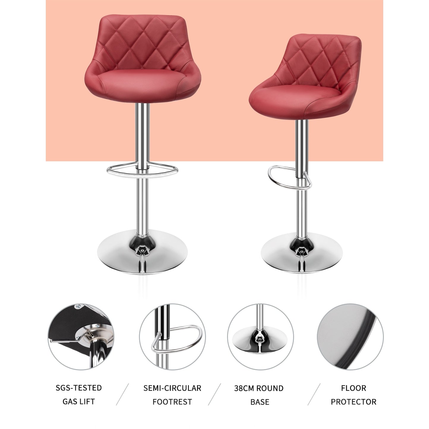 Set of 2 Modern Adjustable Swivel Bar Stools for Home Bar, Kitchen Counter or Dining area