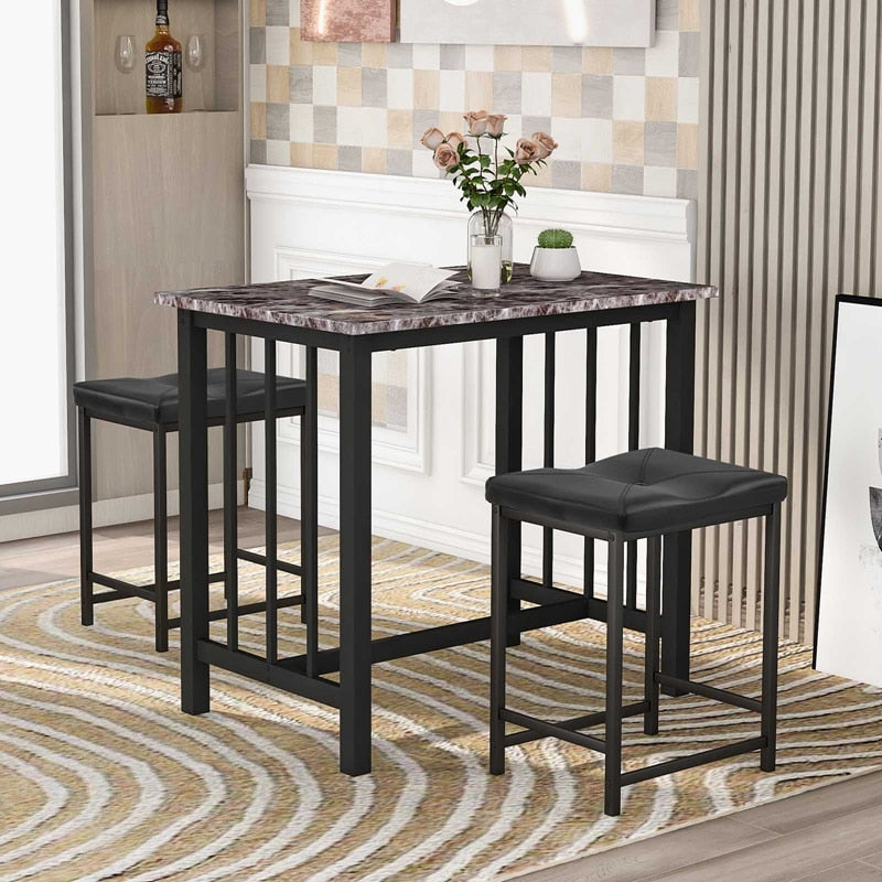 3-Piece Faux Marble Bar Table Set