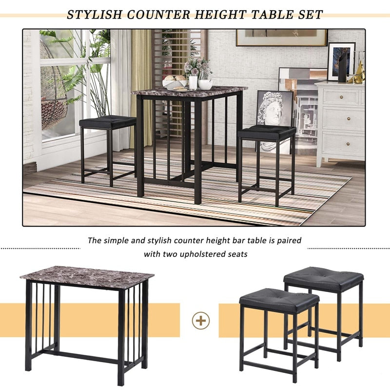3-Piece Faux Marble Bar Table Set