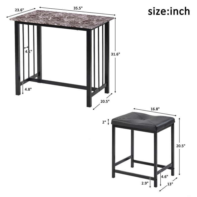 3-Piece Faux Marble Bar Table Set