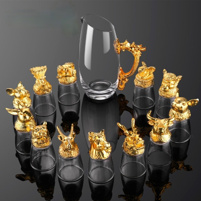 Luxury Set Liquor Glass Sake Cups Zodiac Bar Bullet Cup Cow Tiger Rabbit Dragon Snake Horse Sheep Monkey