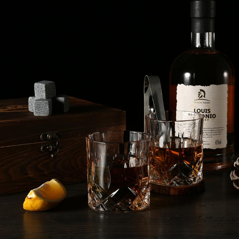 Whiskey Stones & Glasses Set in Wooden Box