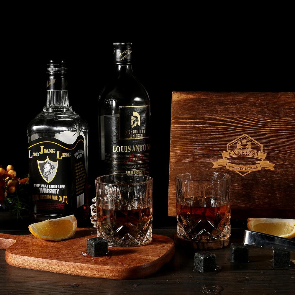 Whiskey Stones & Glasses Set in Wooden Box