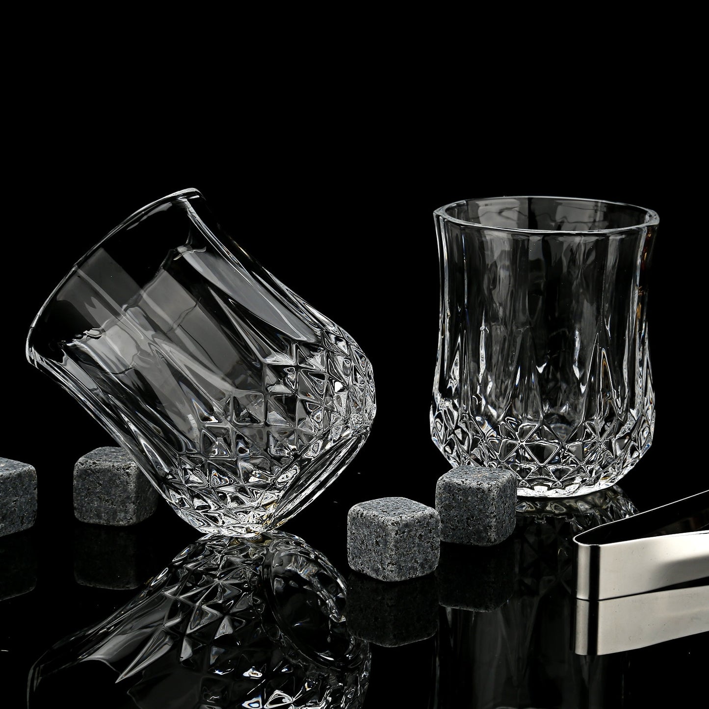 Whiskey Stones & Glasses Set in Wooden Box