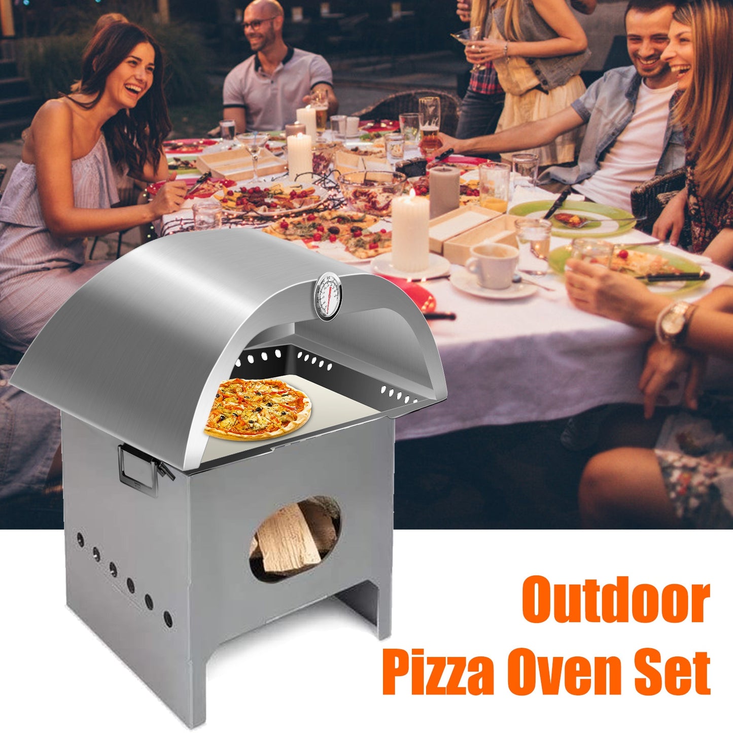 12 Inch Pizza Oven Charcoal Gas Pizza Oven Set Outdoor Portable Kitchen Baking BBQ Grill With Pizza Tool Wood-Fired Pizza Stove