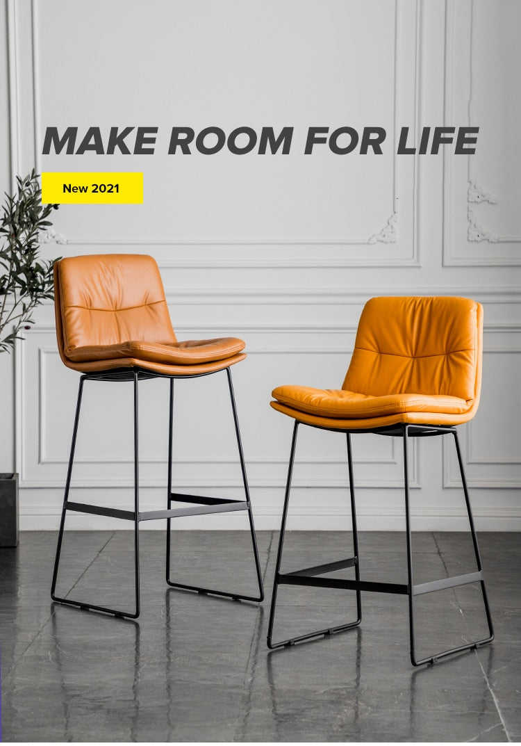 Nordic style back leather bar chair high stool