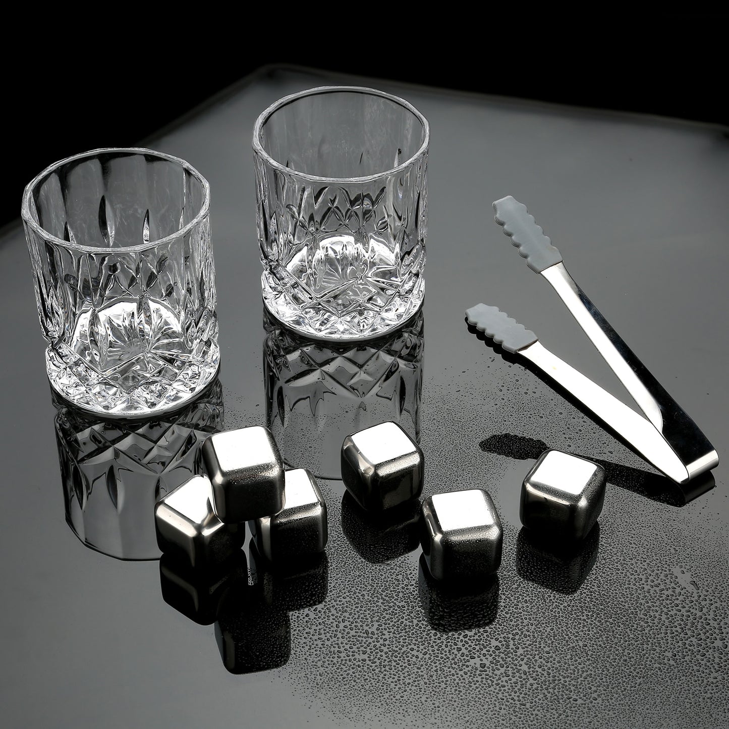 Whiskey Stones & Glasses Set in Wooden Box