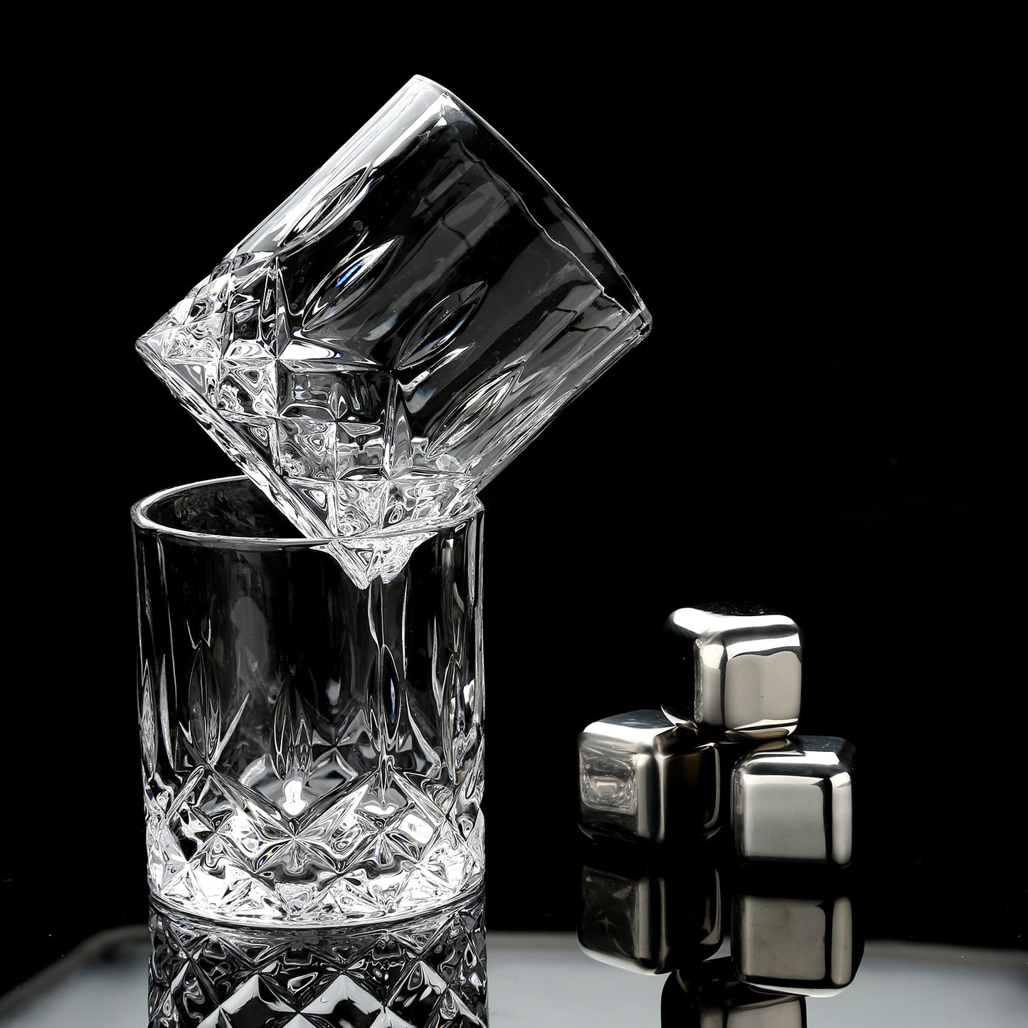 Whiskey Stones & Glasses Set in Wooden Box