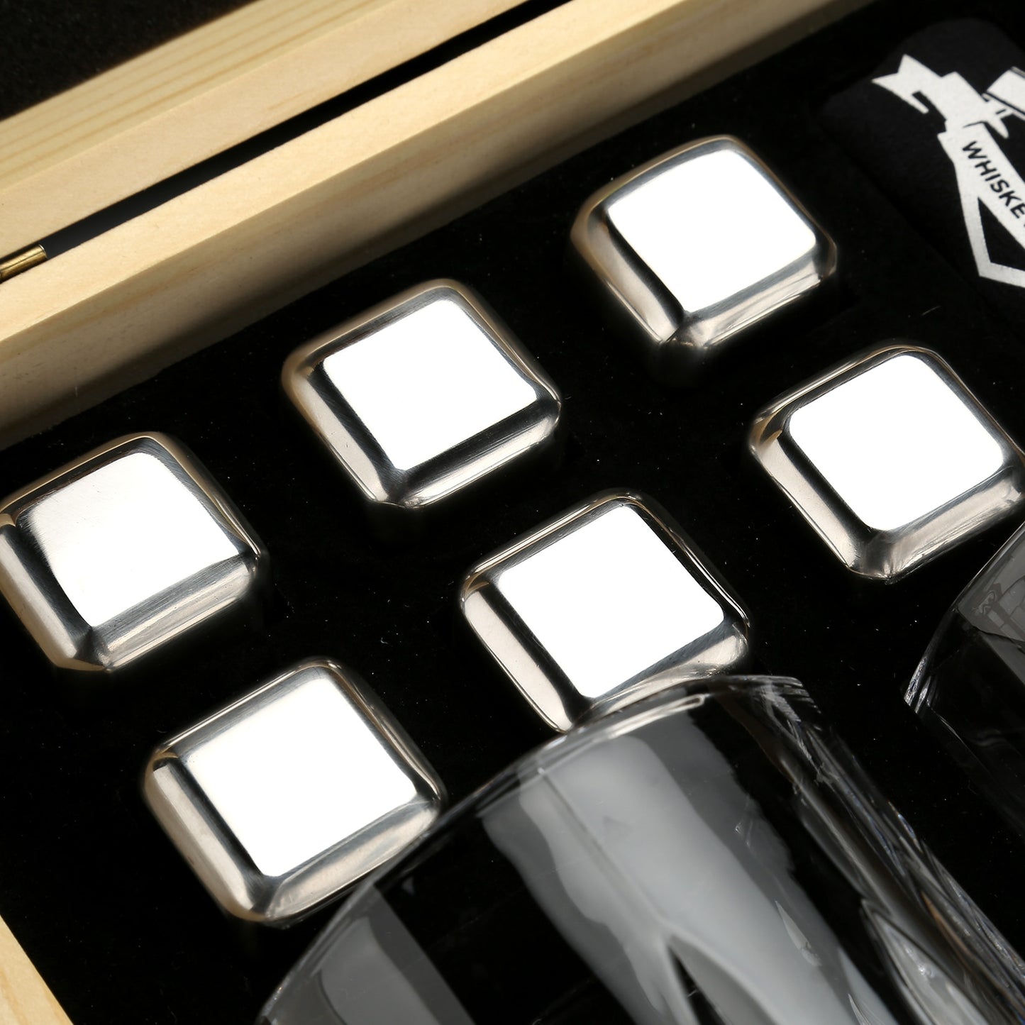 Whiskey Stones & Glasses Set in Wooden Box