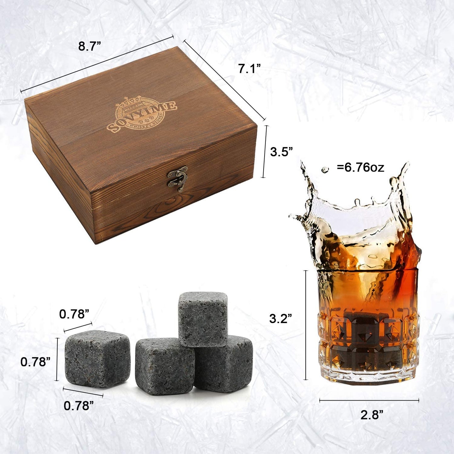 Whiskey Stones & Glasses Set in Wooden Box