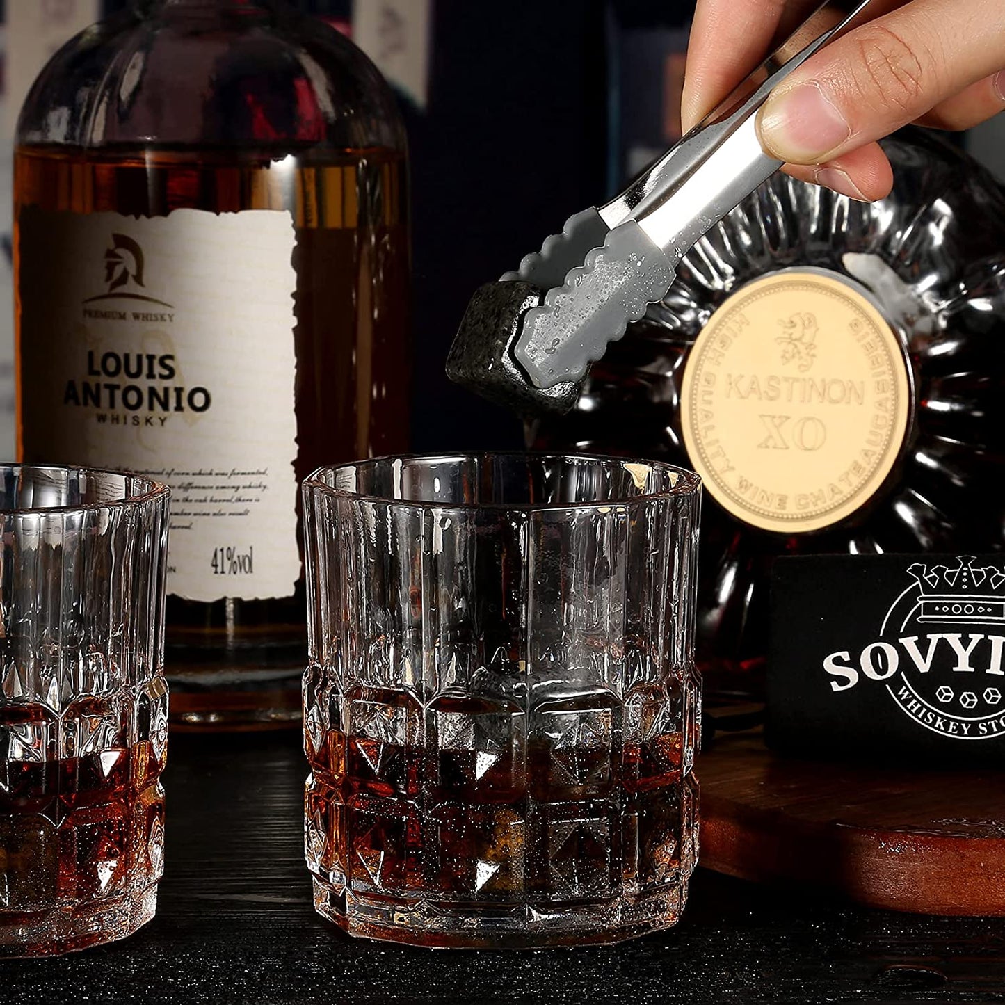 Whiskey Stones & Glasses Set in Wooden Box