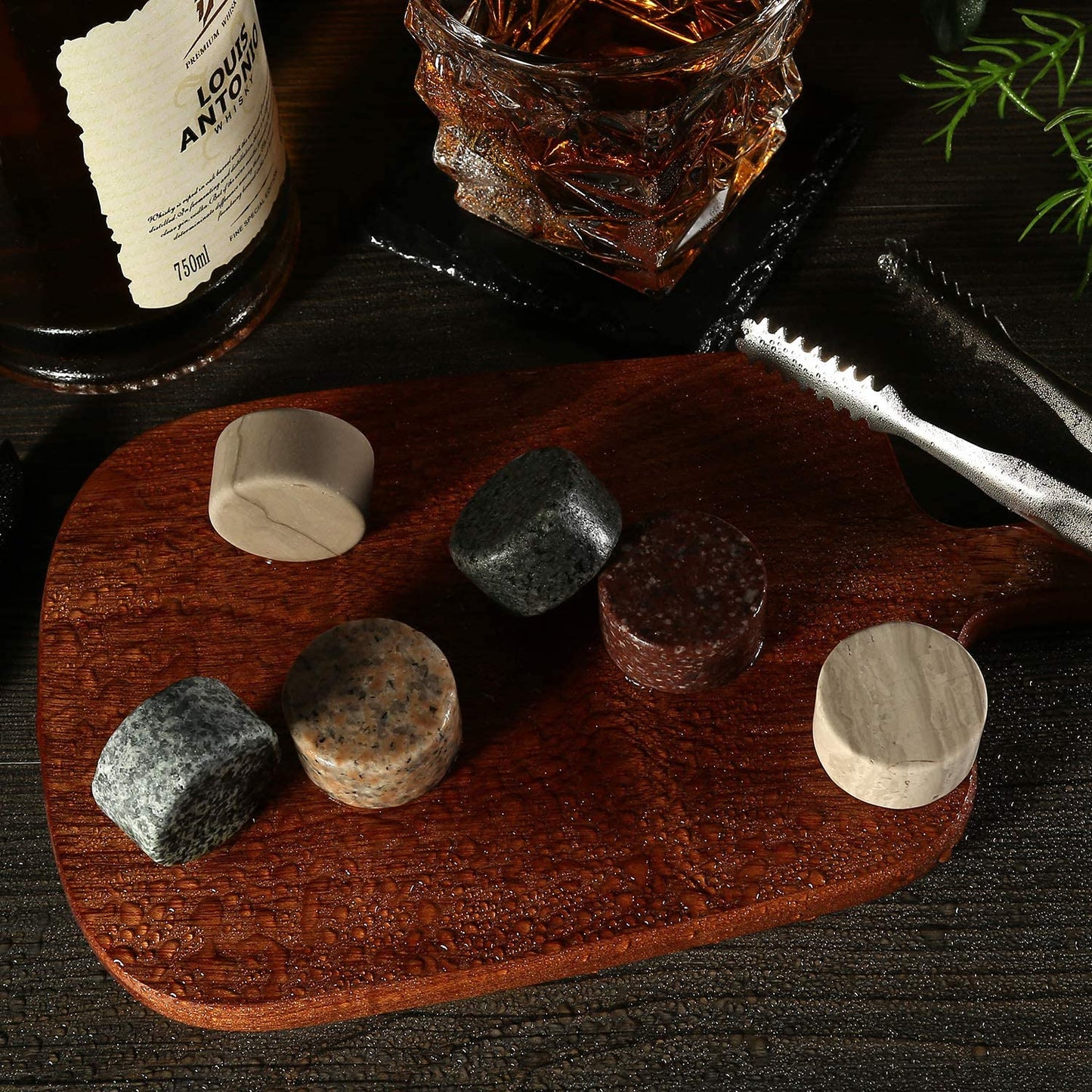 Whiskey Stones & Glasses Set in Wooden Box