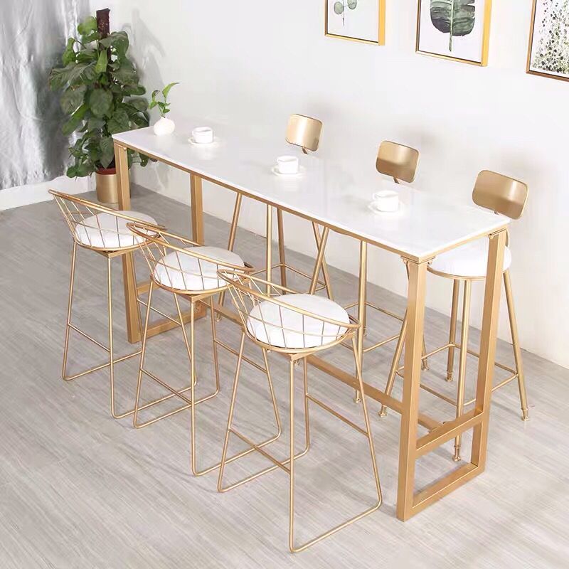Long Marble bar table chair set