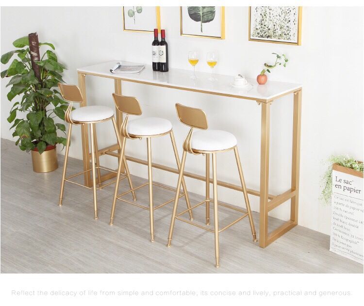 Long Marble bar table chair set