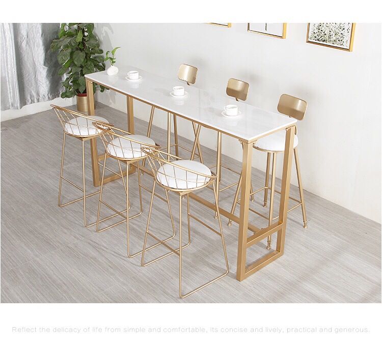 Long Marble bar table chair set