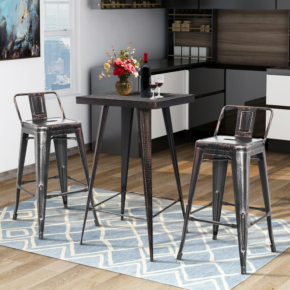3pcs Distressed High Metal Table Set and Chairs