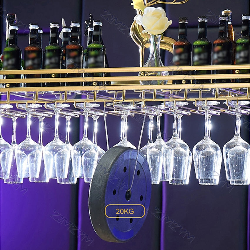 Metal Upside Down Ceiling Hanging Wine Rack for glasses