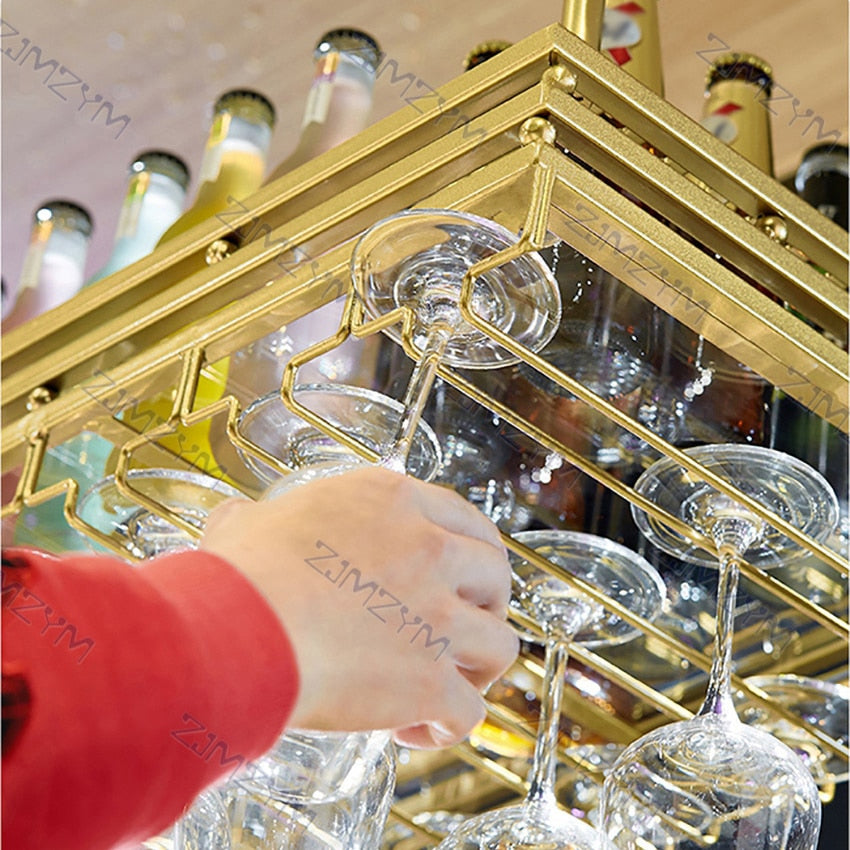 Metal Upside Down Ceiling Hanging Wine Rack for glasses