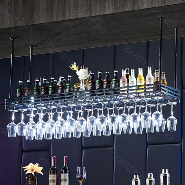 Metal Upside Down Ceiling Hanging Wine Rack for glasses