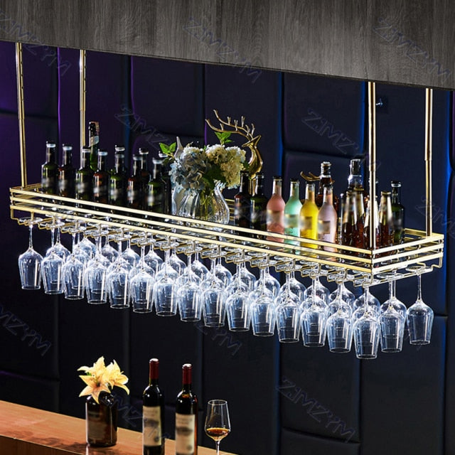 Metal Upside Down Ceiling Hanging Wine Rack for glasses