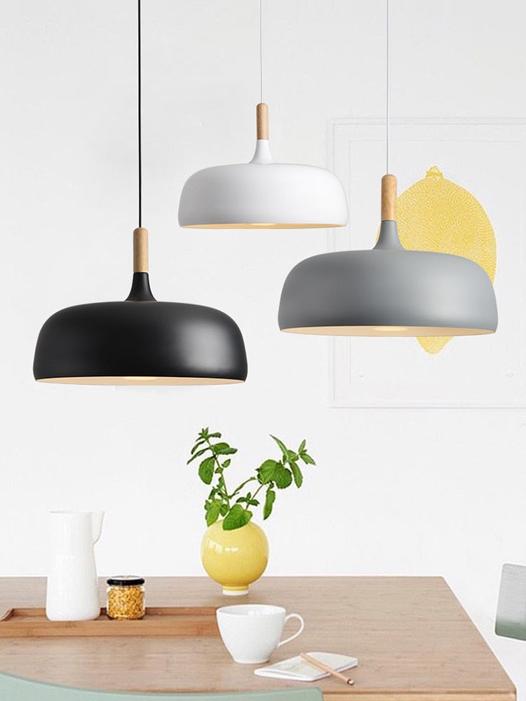 Nordic Modern Ceiling Wood Aluminum E27 Pendant Lights for Home Bar, kitchen/dining room table or pool table