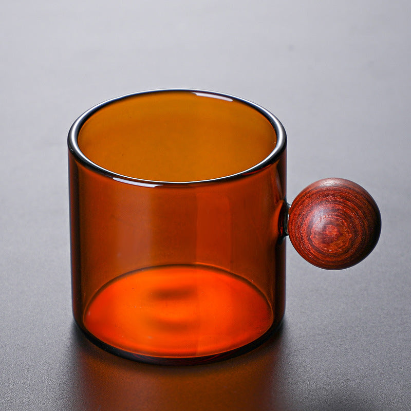 Coffee Tea or Liquor Wooden handle Glass Cup