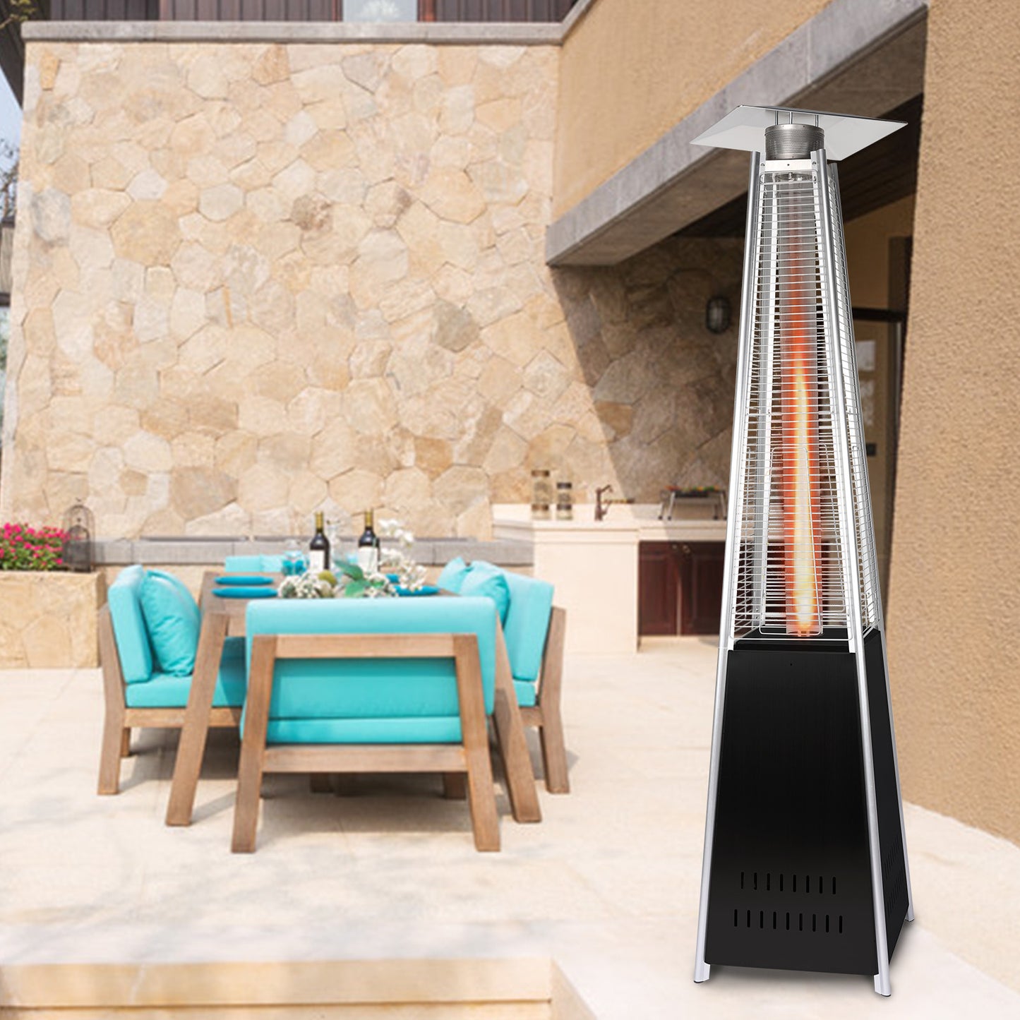 Patio Heater 42,000 BTU Pyrami-d Flame Outdoor Heater Propane Heater With Wheel