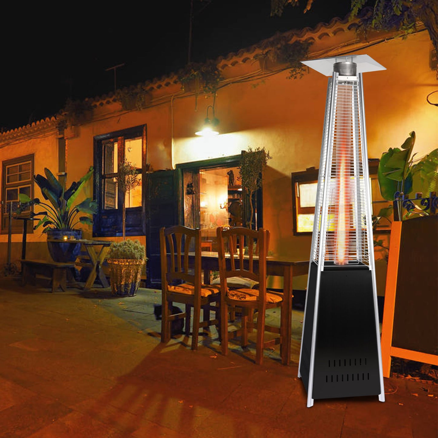 Patio Heater 42,000 BTU Pyrami-d Flame Outdoor Heater Propane Heater With Wheel