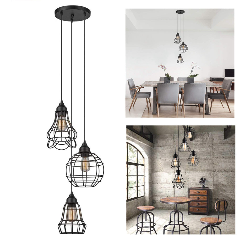 3-Lights Industrial Pendant Lights Ceiling Metal Vintage Hanging Lamp E26/E27 Without Bulb