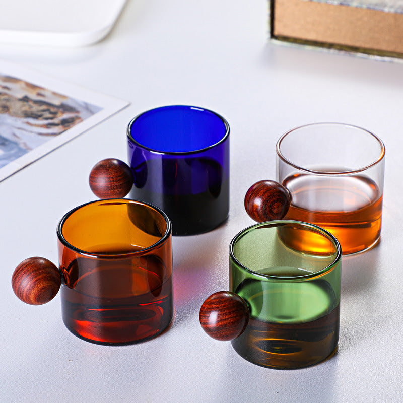 Coffee Tea or Liquor Wooden handle Glass Cup