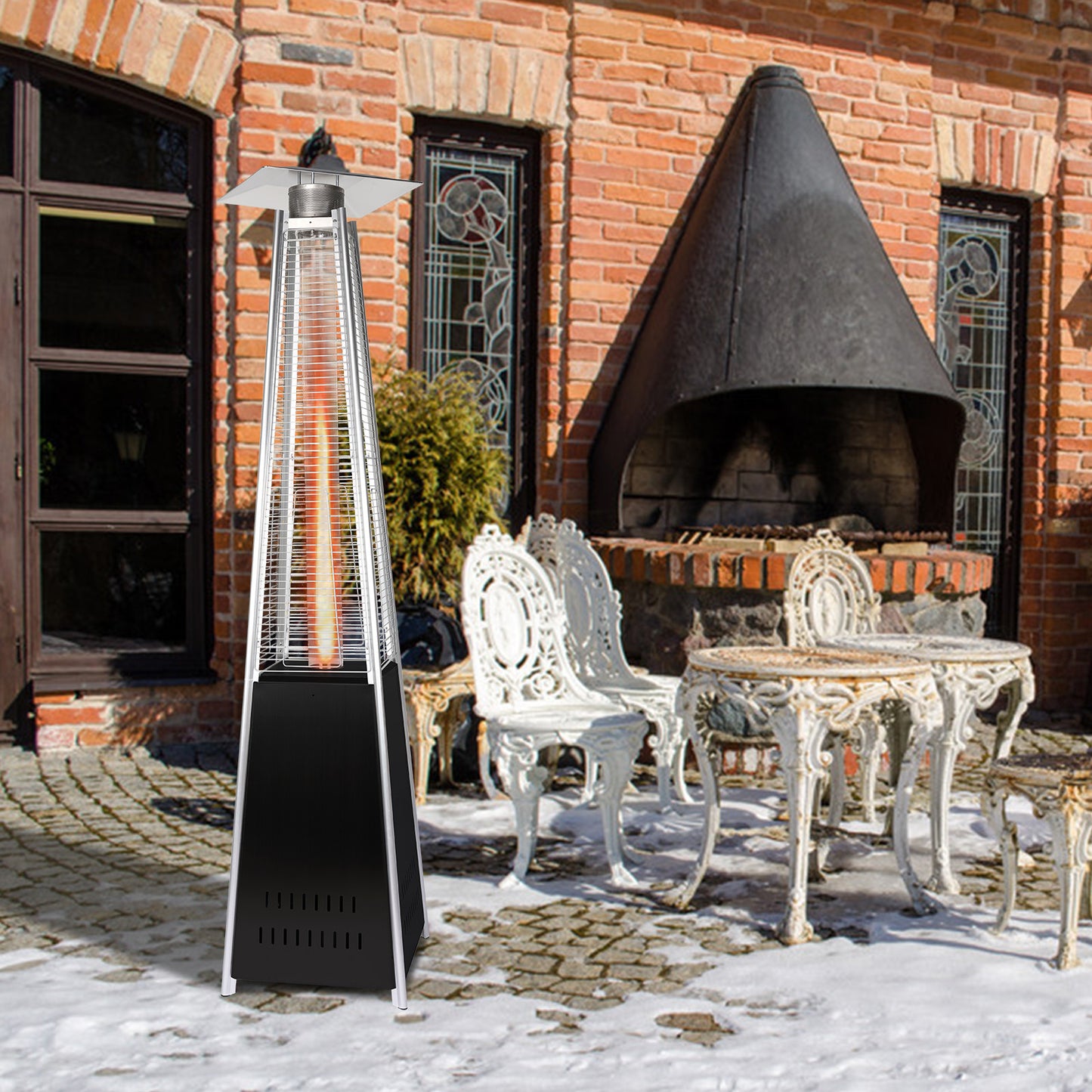 Patio Heater 42,000 BTU Pyrami-d Flame Outdoor Heater Propane Heater With Wheel