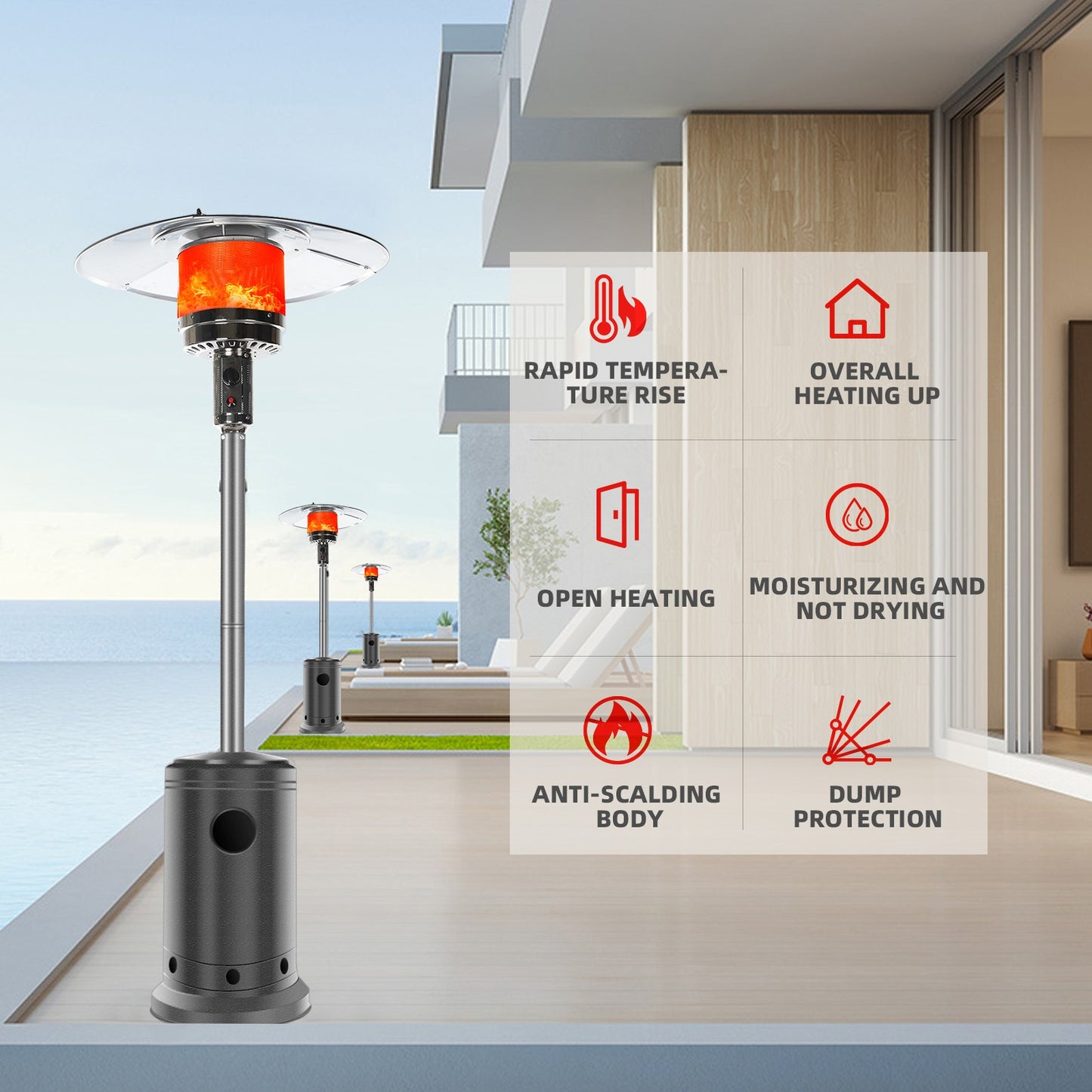 Outdoor Patio Heater With Wheels,Propane 46,000 BTU Premium Outdoor Patio Heater