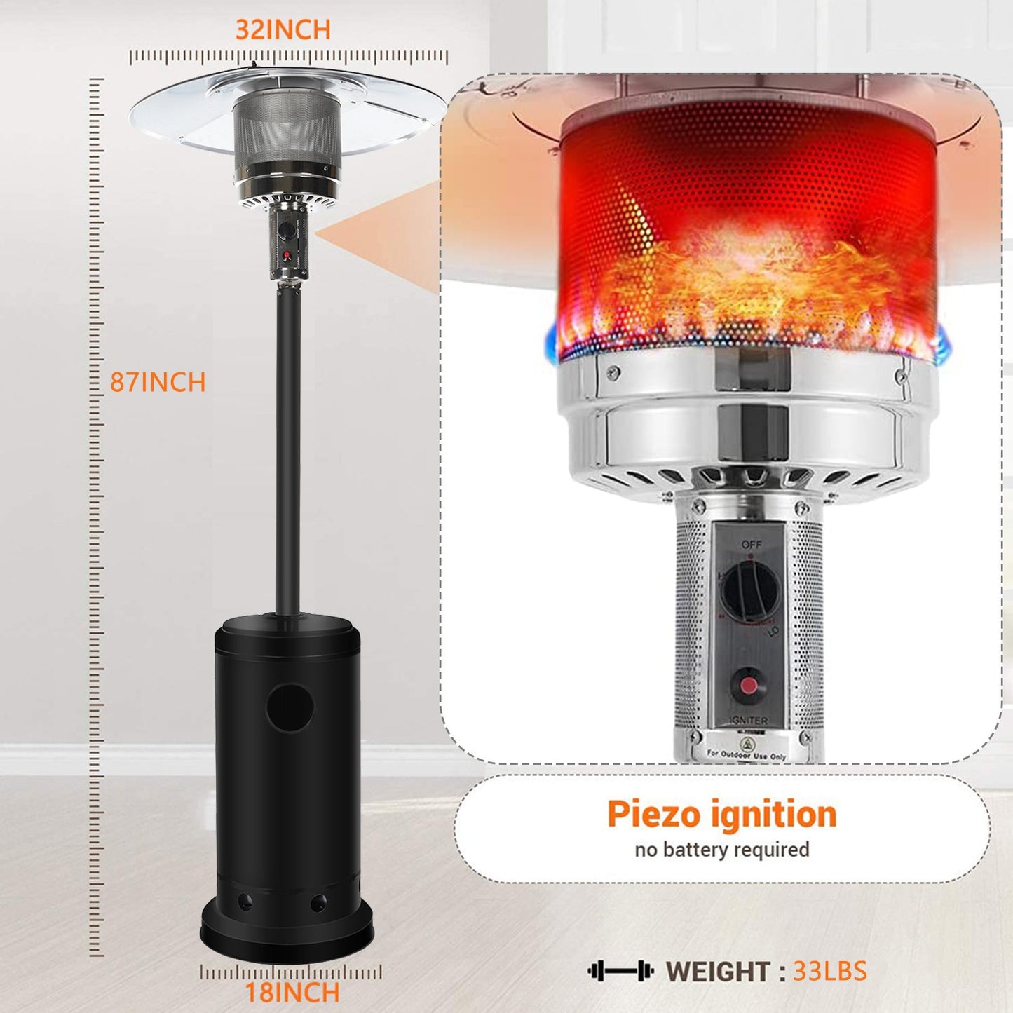 Outdoor Patio Heater With Wheels,Propane 46,000 BTU Premium Outdoor Patio Heater