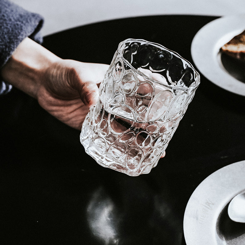 European Simple Style Gilt Rim Thick Embossed Whiskey Glass