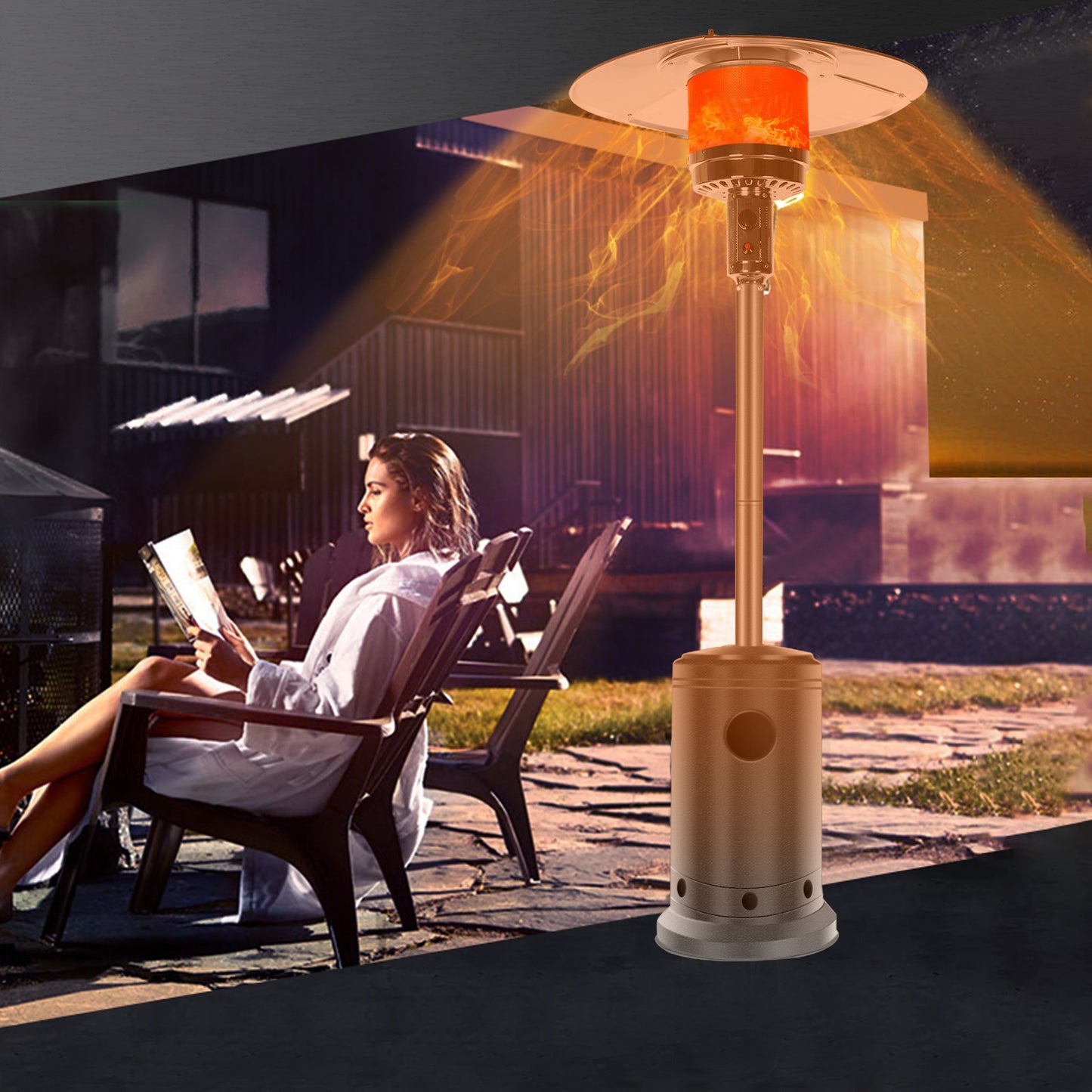 Outdoor Patio Heater With Wheels,Propane 46,000 BTU Premium Outdoor Patio Heater