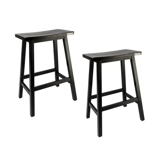 Basics Classic Solid Wood Saddle-Seat Counter Stool with Foot Plate - 24", Black, 2-Pack  YJ