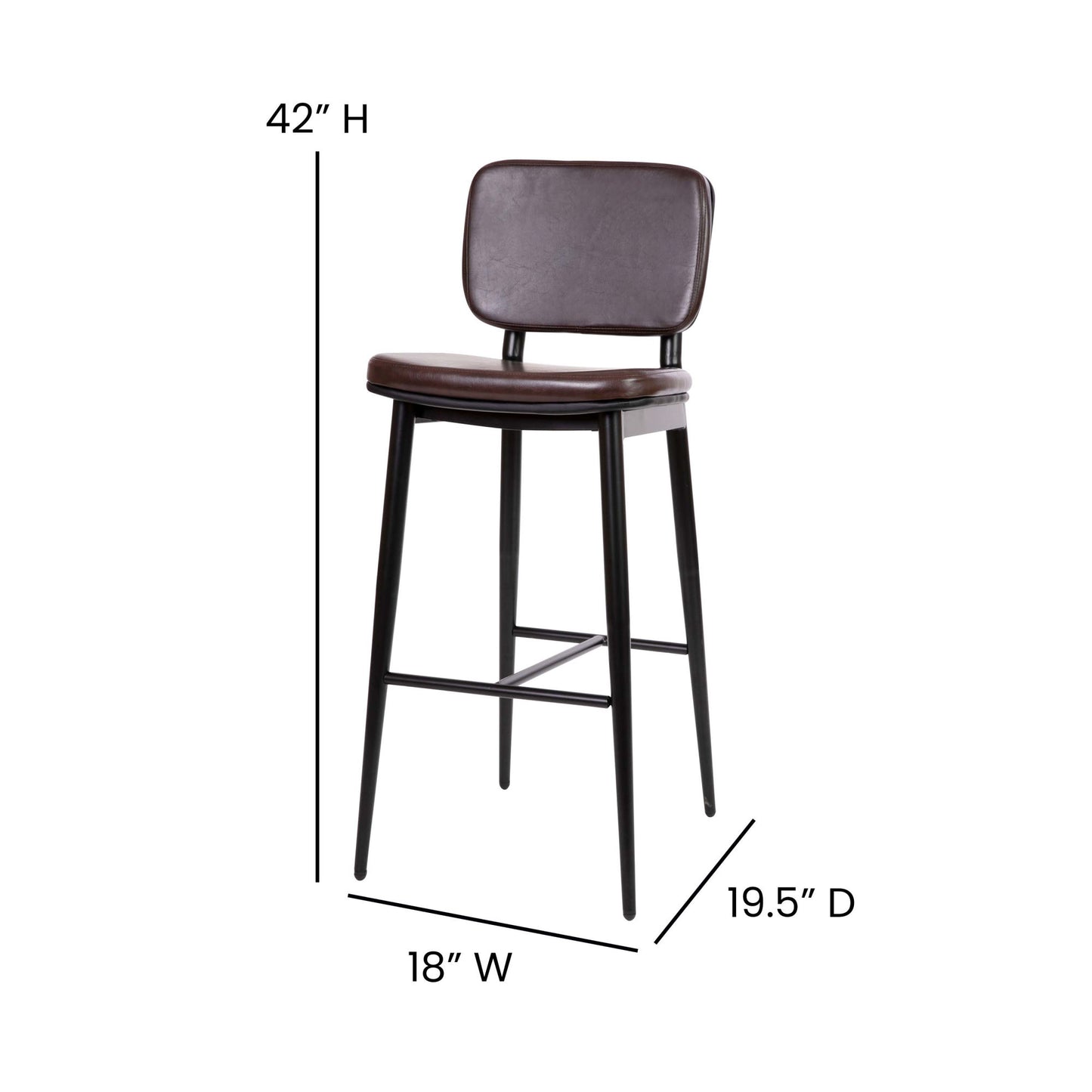 Mid-Back Barstools - LeatherSoft Upholstery - Iron Frame with Integrated Footrest - Set of 2