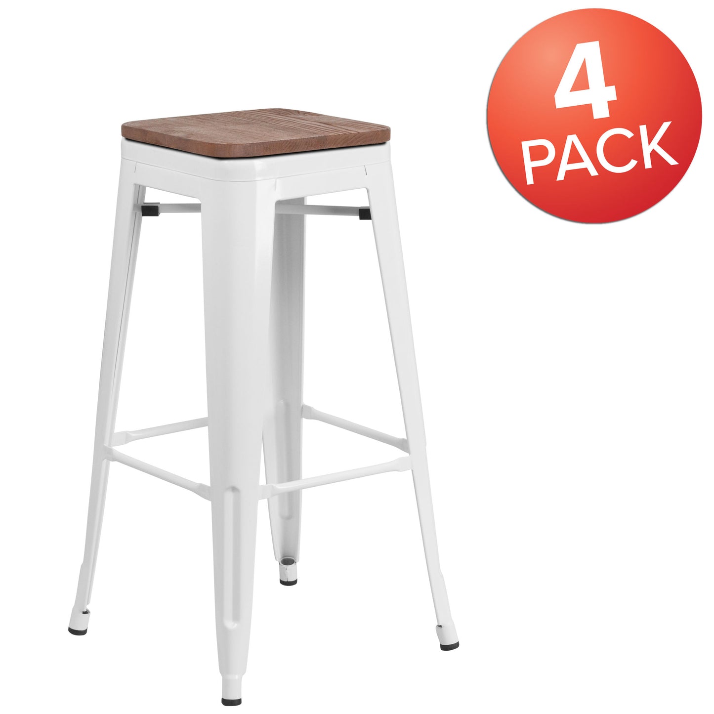 4 Pack 30" High Backless Metal Barstool with Square Wood Seat