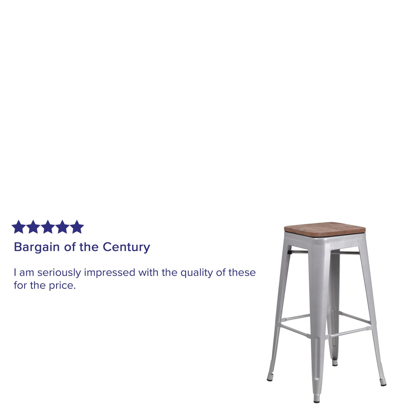 4 Pack 30" High Backless Metal Barstool with Square Wood Seat