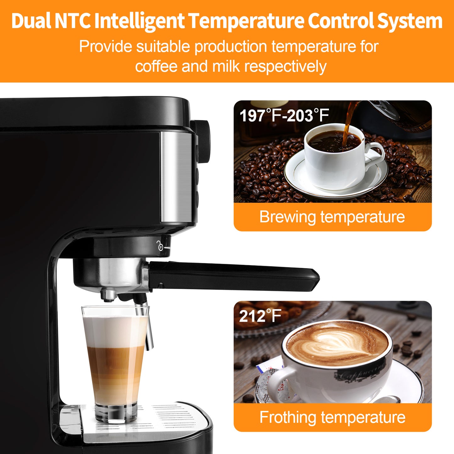 Espresso/Coffee Machine With Foaming Milk Frother Wand for Espresso, Cappuccino, Coffee, Lattes