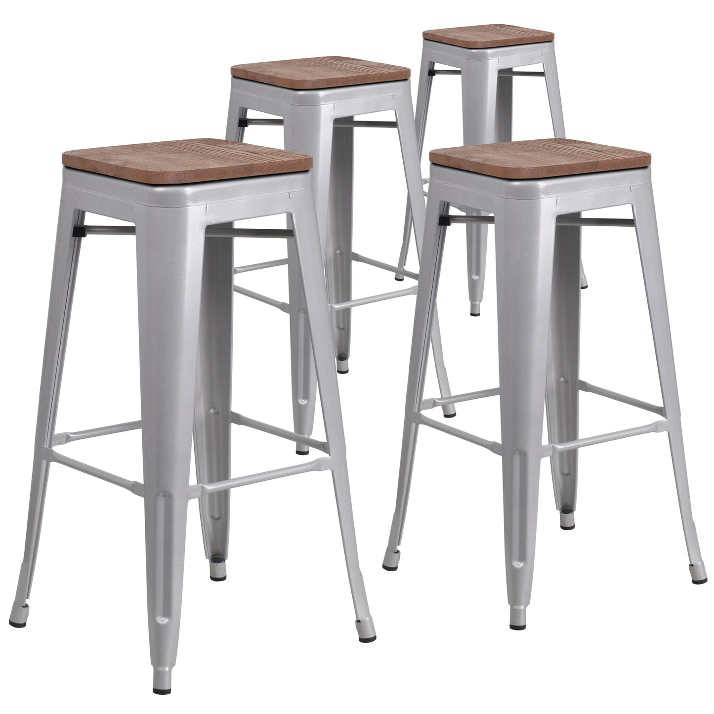 4 Pack 30" High Backless Metal Barstool with Square Wood Seat