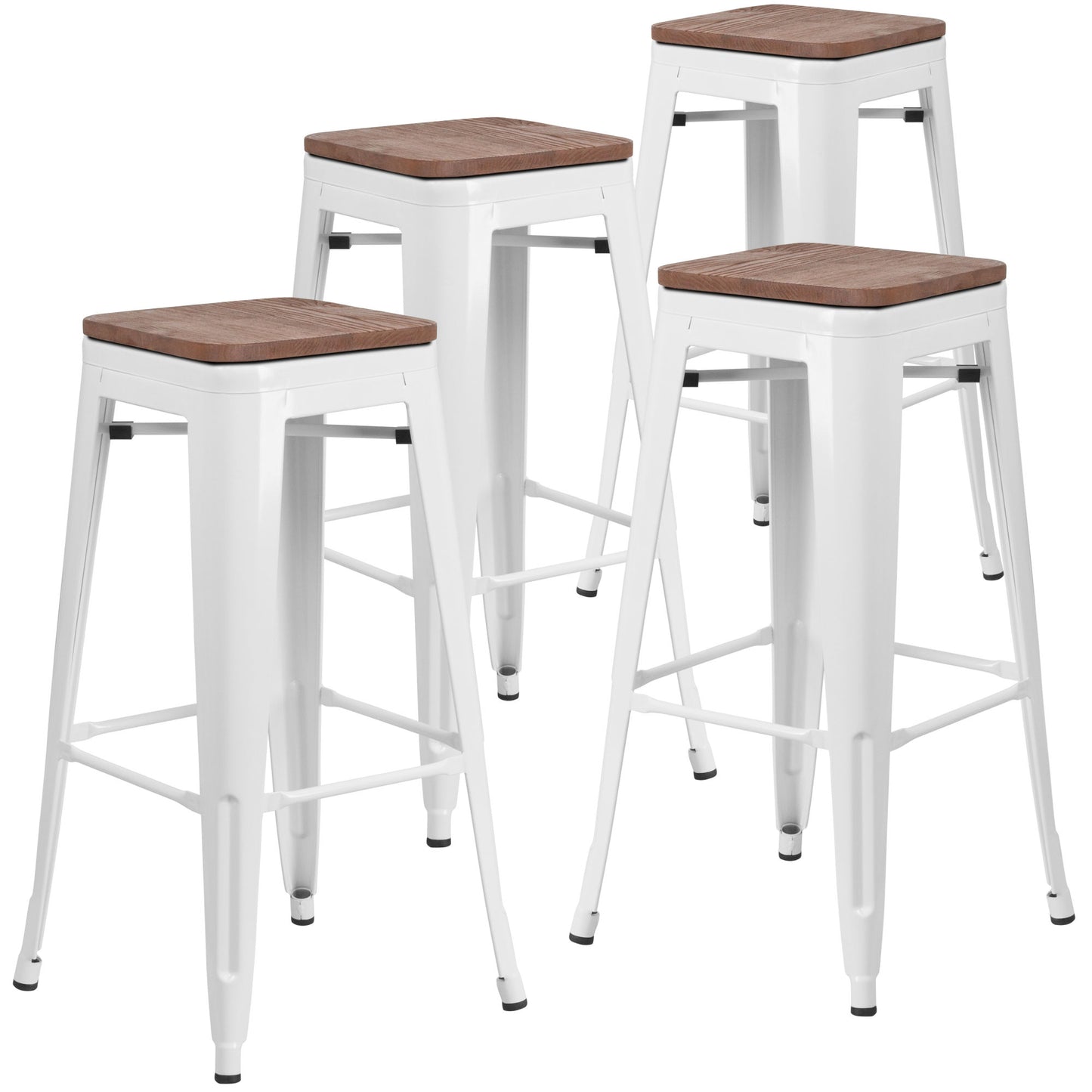 4 Pack 30" High Backless Metal Barstool with Square Wood Seat