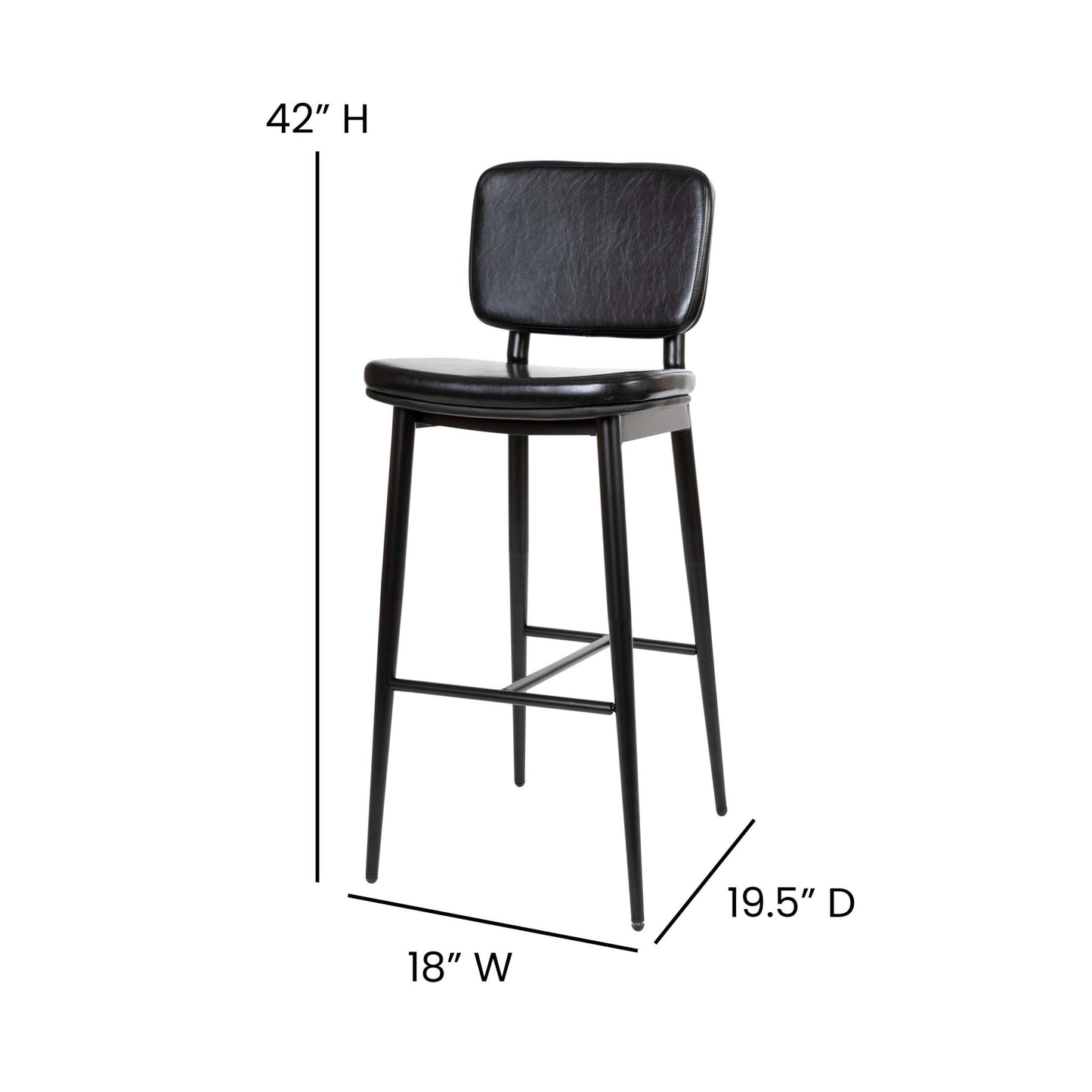 Mid-Back Barstools - LeatherSoft Upholstery - Iron Frame with Integrated Footrest - Set of 2