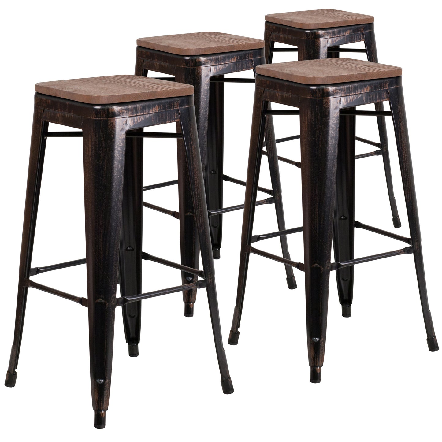 4 Pack 30" High Backless Metal Barstool with Square Wood Seat